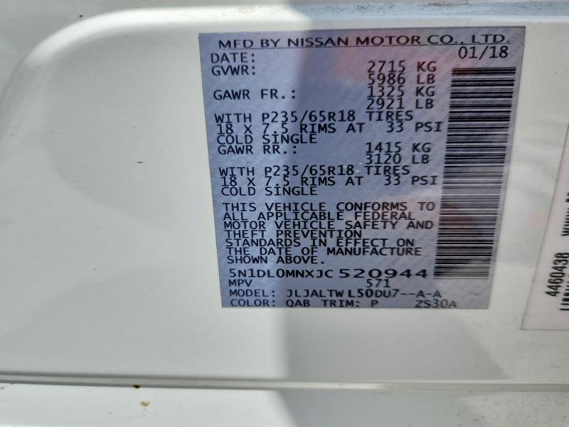 48718386 :رقم المزاد ، 5N1DL0MNXJC520944 vin ، 2018 Infiniti Qx60 مزاد بيع