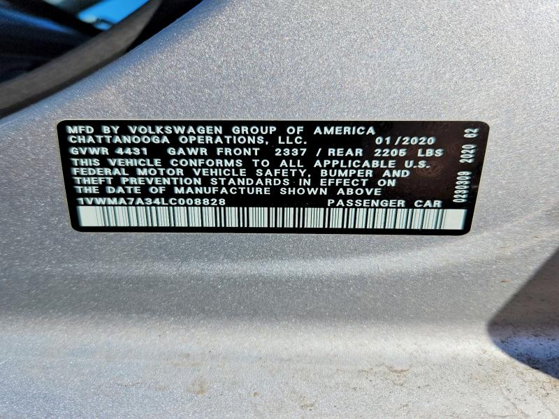 49885486 :رقم المزاد ، 1VWMA7A34LC008828 vin ، 2020 Volkswagen Passat مزاد بيع