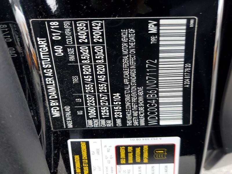 Продажа на аукционе авто 2018 Mercedes-benz Glc, vin: WDC0G4JB6JV071172, номер лота: 50515836