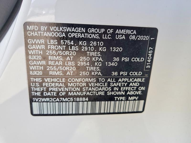 Aukcja sprzedaży 2021 Volkswagen Atlas, vin: 1V2WR2CA7MC518884, numer aukcji: 50369116