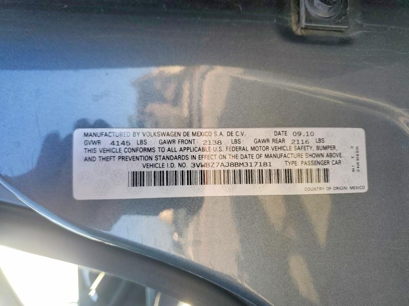 50258466 :رقم المزاد ، 3VWBZ7AJ8BM317181 vin ، 2011 Volkswagen Jetta مزاد بيع