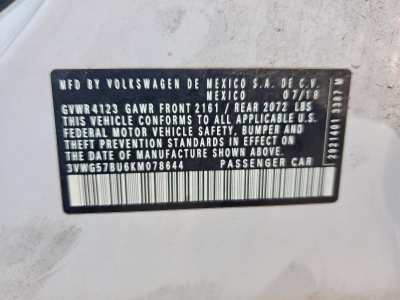 Продаж на аукціоні авто 2019 Volkswagen Jetta, vin: 3VWG57BU6KM078644, номер лоту: 51505346