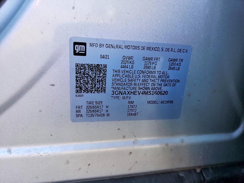 Продажа на аукционе авто 2021 Chevrolet Equinox, vin: 3GNAXHEV4MS160620, номер лота: 50389916