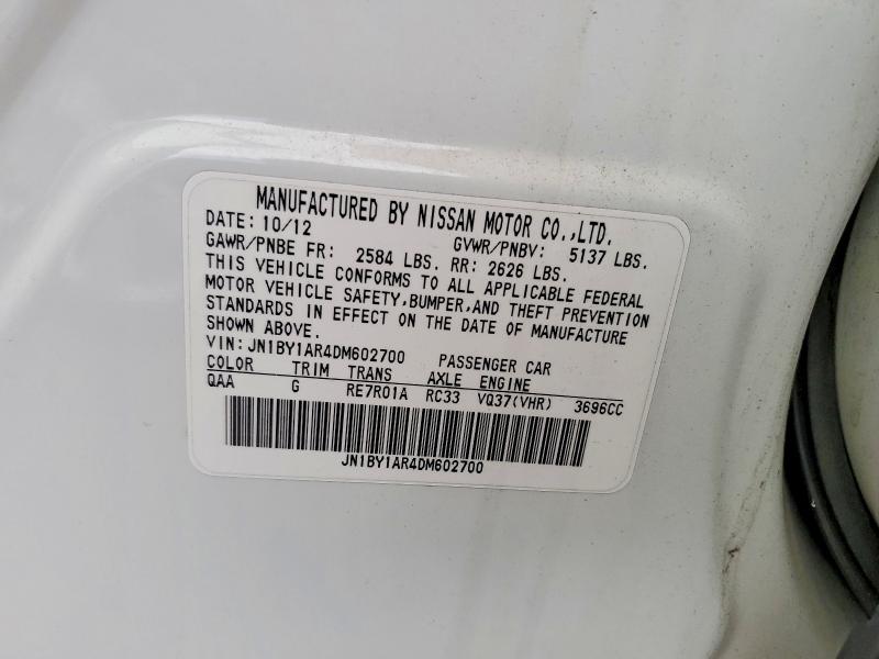 Aukcja sprzedaży 2013 Infiniti M37, vin: JN1BY1AR4DM602700, numer aukcji: 47613516