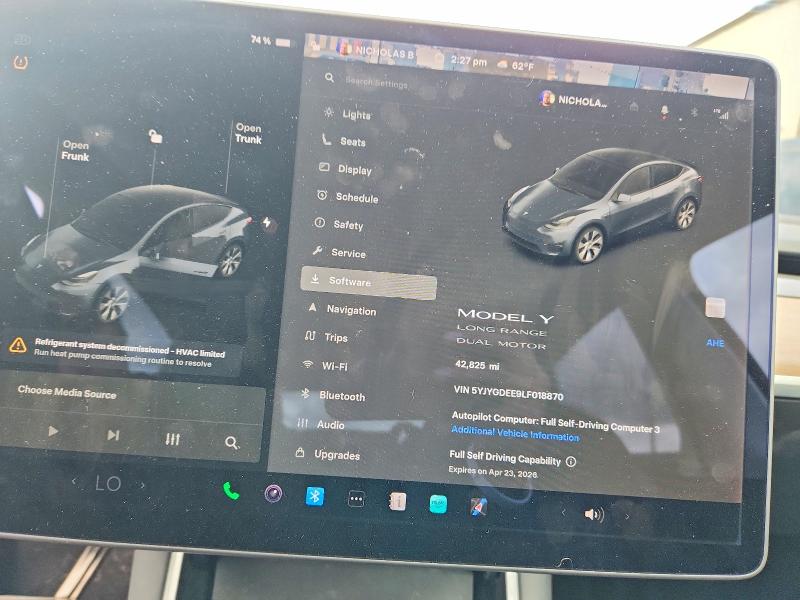 Продажа на аукционе авто 2020 Tesla Model Y, vin: 5YJYGDEE9LF018870, номер лота: 49642406