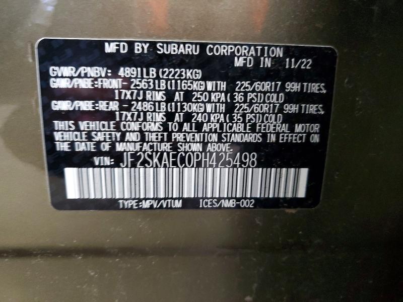 Продаж на аукціоні авто 2023 Subaru Forester, vin: JF2SKAEC0PH425498, номер лоту: 47951766