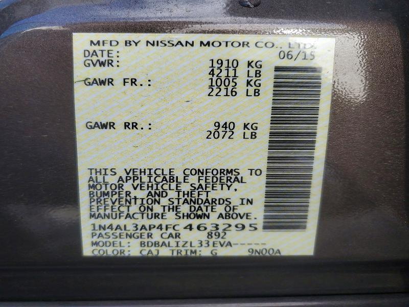 Продажа на аукционе авто 2015 Nissan Altima, vin: 1N4AL3AP4FC463295, номер лота: 50116156