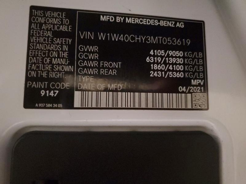 49774136 :رقم المزاد ، W1W40CHY3MT053619 vin ، 2021 Mercedes Benz Sprinter مزاد بيع