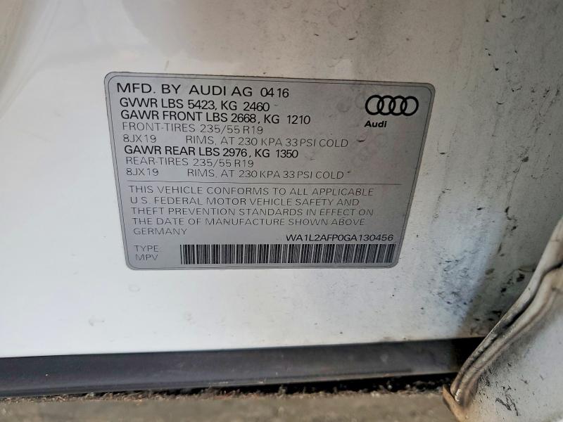 Продаж на аукціоні авто 2016 Audi Q5, vin: WA1L2AFP0GA130456, номер лоту: 48876166