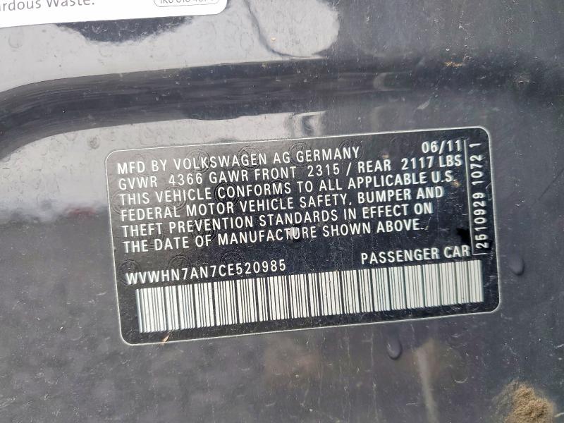 Продаж на аукціоні авто 2012 Volkswagen Cc, vin: WVWHN7AN7CE520985, номер лоту: 50242466