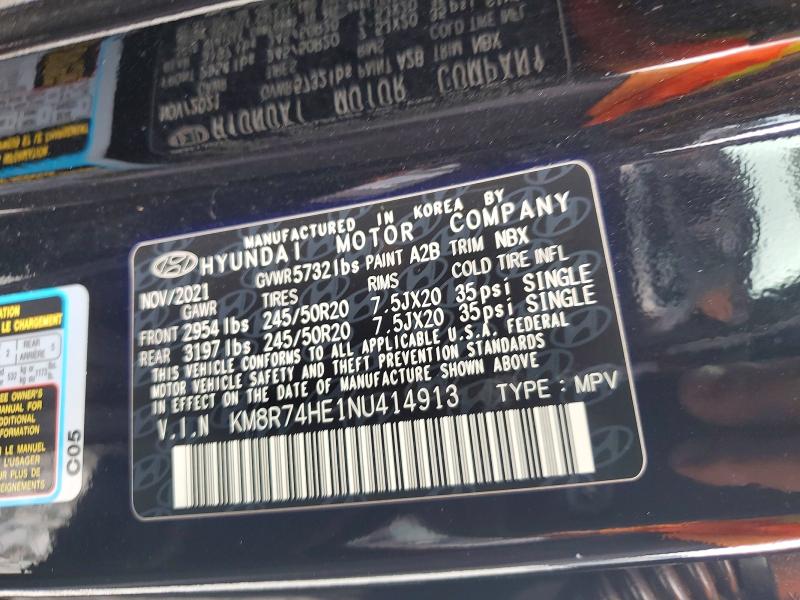 Продаж на аукціоні авто 2022 Hyundai Palisade, vin: KM8R74HE1NU414913, номер лоту: 49321466
