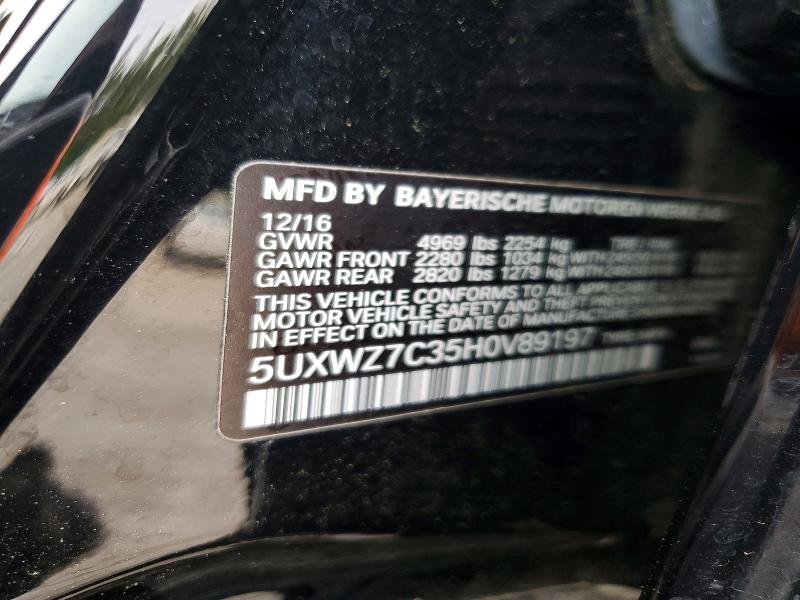 2017 Bmw X3 მანქანა იყიდება აუქციონზე, vin: 5UXWZ7C35H0V89197, აუქციონის ნომერი: 50533066