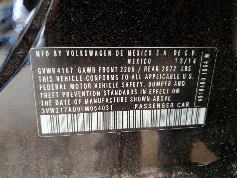 50113636 :رقم المزاد ، 3VW217AU0FM054031 vin ، 2015 Volkswagen Golf مزاد بيع