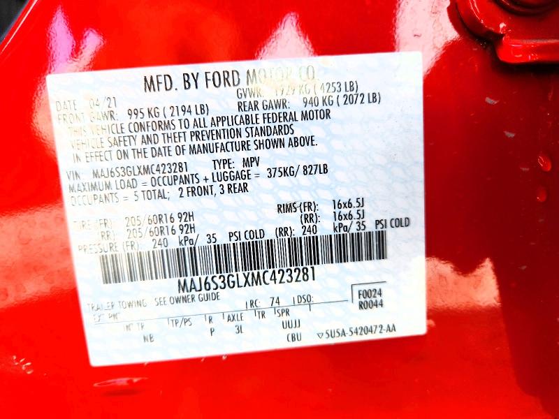Aukcja sprzedaży 2021 Ford Ecosport, vin: MAJ6S3GLXMC423281, numer aukcji: 49988516