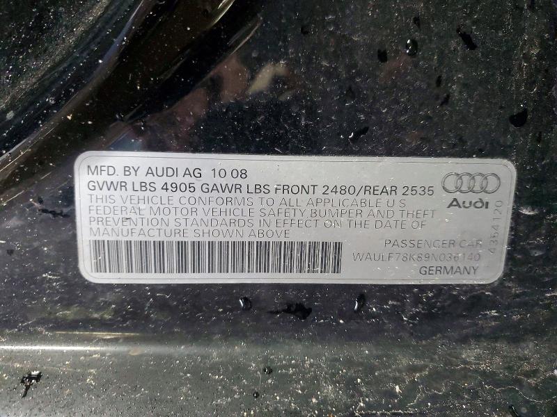 Продаж на аукціоні авто 2009 Audi A4, vin: WAULF78K89N036140, номер лоту: 49406656