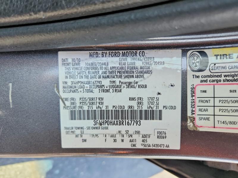 Продажа на аукционе авто 2011 Ford Fusion, vin: 3FAHP0HAXBR167793, номер лота: 49994876