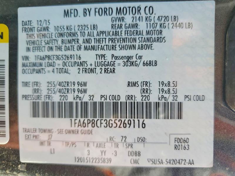 Продажа на аукционе авто 2016 Ford Mustang, vin: 1FA6P8CF3G5269116, номер лота: 49477006