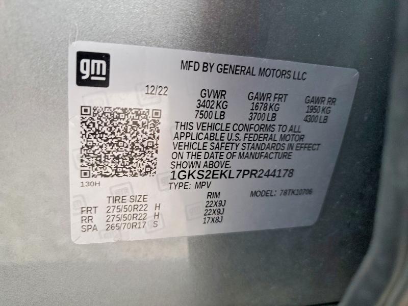 47981646 :رقم المزاد ، 1GKS2EKL7PR244178 vin ، 2023 Gmc Yukon مزاد بيع