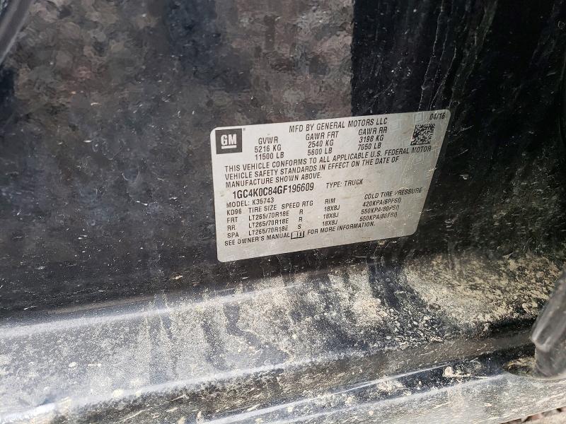 2016 Chevrolet Silverado მანქანა იყიდება აუქციონზე, vin: 1GC4K0C84GF196609, აუქციონის ნომერი: 49788266