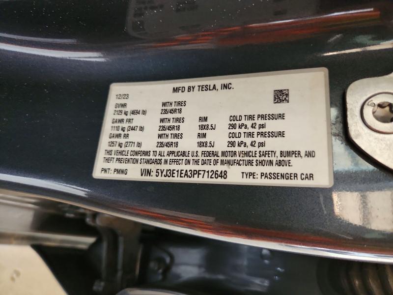 49755356 :رقم المزاد ، 5YJ3E1EA3PF712648 vin ، 2023 Tesla Model 3 مزاد بيع