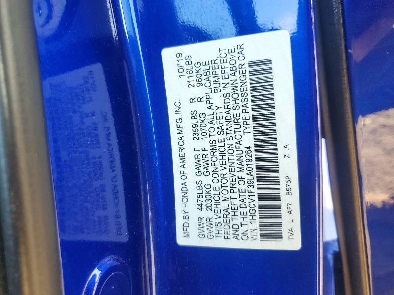 49722446 :رقم المزاد ، 1HGCV1F39LA019264 vin ، 2020 Honda Accord مزاد بيع