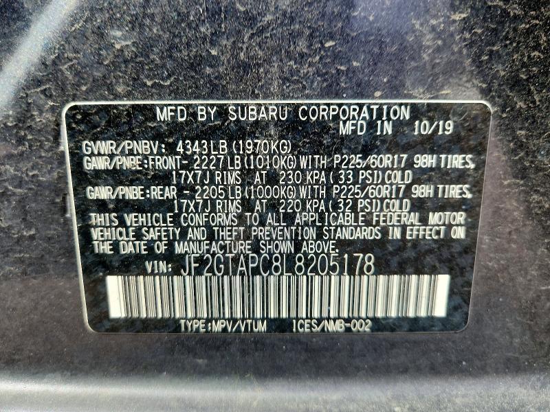 2020 Subaru Crosstrek მანქანა იყიდება აუქციონზე, vin: JF2GTAPC8L8205178, აუქციონის ნომერი: 50136506