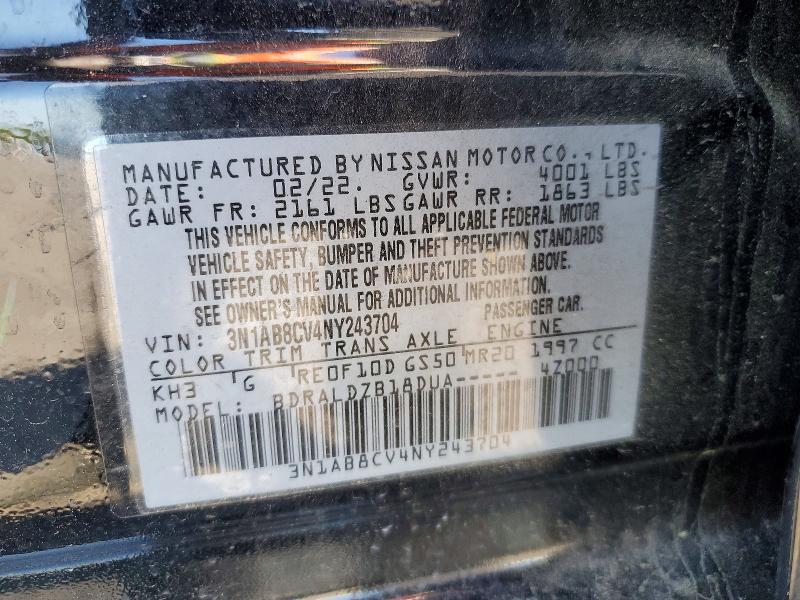 Продажа на аукционе авто 2022 Nissan Sentra, vin: 3N1AB8CV4NY243704, номер лота: 49568716
