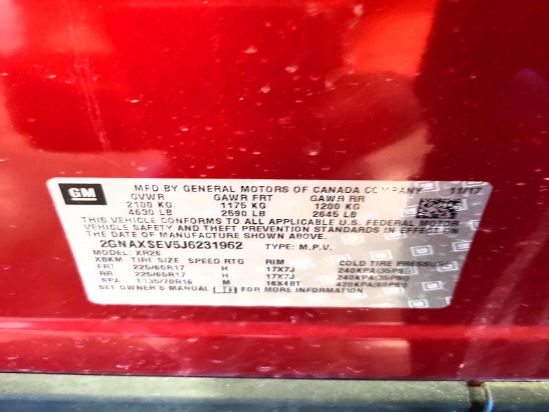 50630976 :رقم المزاد ، 2GNAXSEV5J6231962 vin ، 2018 Chevrolet Equinox مزاد بيع