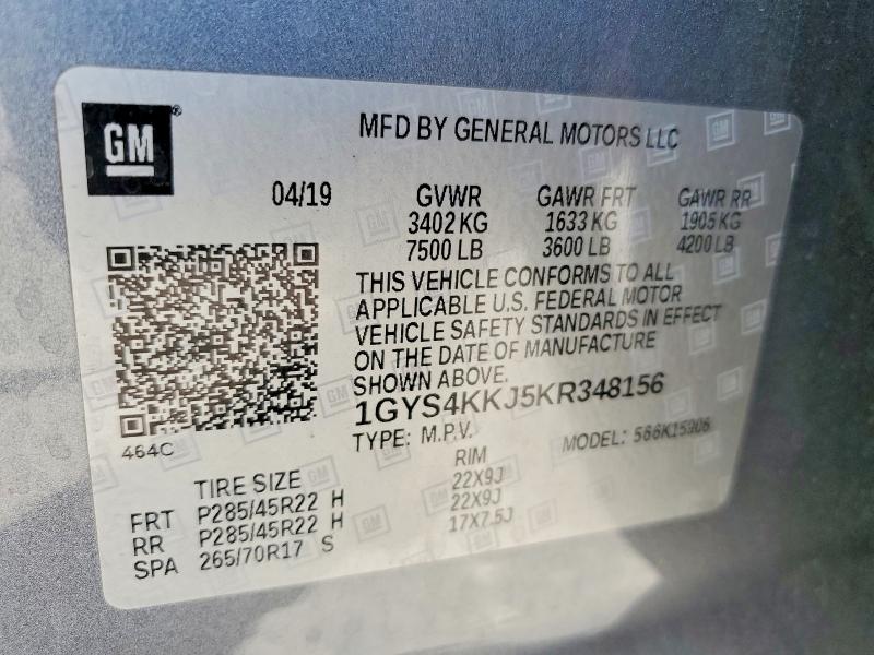 Продажа на аукционе авто 2019 Cadillac Escalade, vin: 1GYS4KKJ5KR348156, номер лота: 48303156