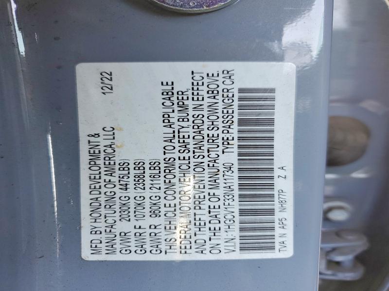 Aukcja sprzedaży 2022 Honda Accord, vin: 1HGCV1F33NA117340, numer aukcji: 49104406