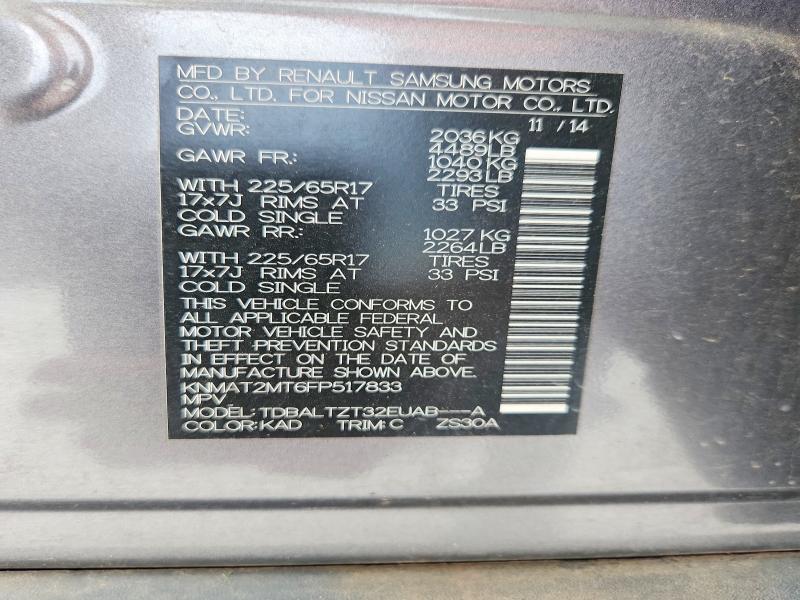 Aukcja sprzedaży 2015 Nissan Rogue, vin: KNMAT2MT6FP517833, numer aukcji: 50997176
