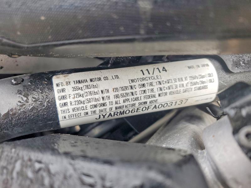 Aukcja sprzedaży 2015 Yamaha Fz07, vin: JYARM06E0FA003137, numer aukcji: 49710096