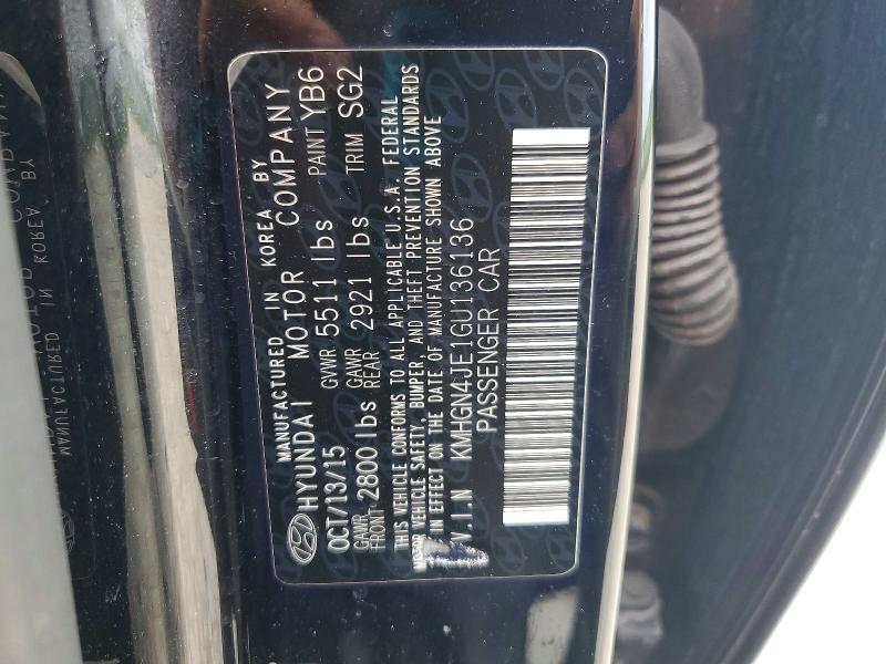 2016 Hyundai Genesis მანქანა იყიდება აუქციონზე, vin: KMHGN4JE1GU136136, აუქციონის ნომერი: 51721706
