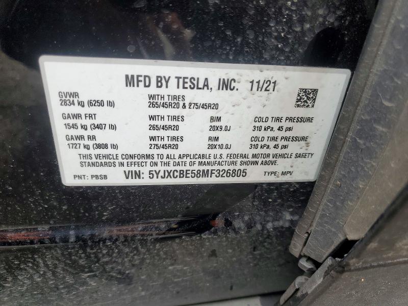49923946 :رقم المزاد ، 5YJXCBE58MF326805 vin ، 2021 Tesla Model X مزاد بيع