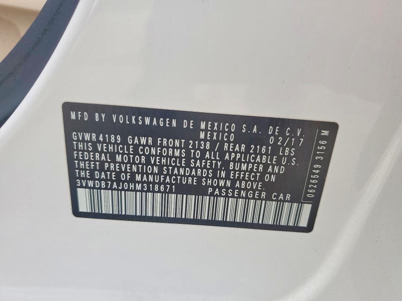 Aukcja sprzedaży 2017 Volkswagen Jetta, vin: 3VWDB7AJ0HM318671, numer aukcji: 49511466