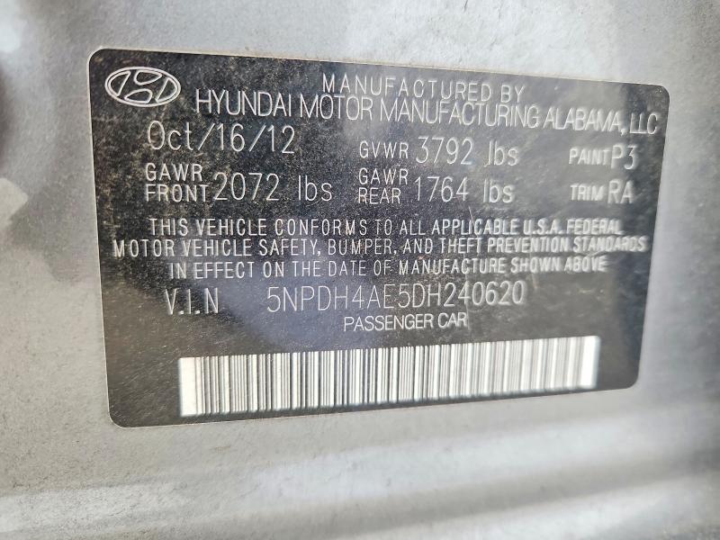 Aukcja sprzedaży 2013 Hyundai Elantra, vin: 5NPDH4AE5DH240620, numer aukcji: 51174166