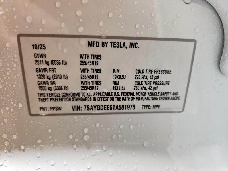 50854686 :رقم المزاد ، 7SAYGDEE5TA581978 vin ، 2026 Tesla Model Y مزاد بيع