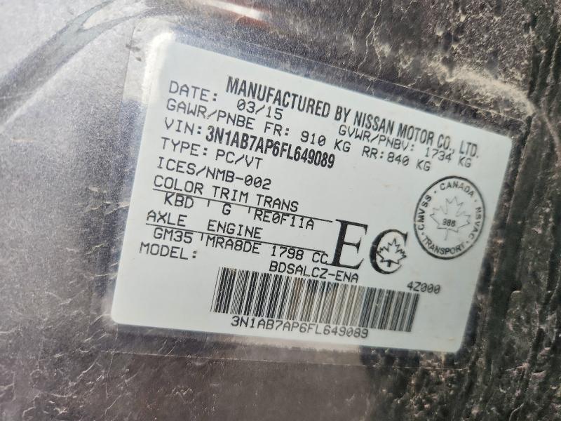 49108676 :رقم المزاد ، 3N1AB7AP6FL649089 vin ، 2015 Nissan Sentra مزاد بيع