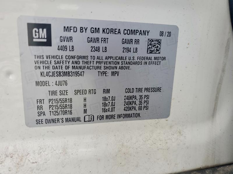 47962726 :رقم المزاد ، KL4CJESB3MB319547 vin ، 2021 Buick Encore مزاد بيع