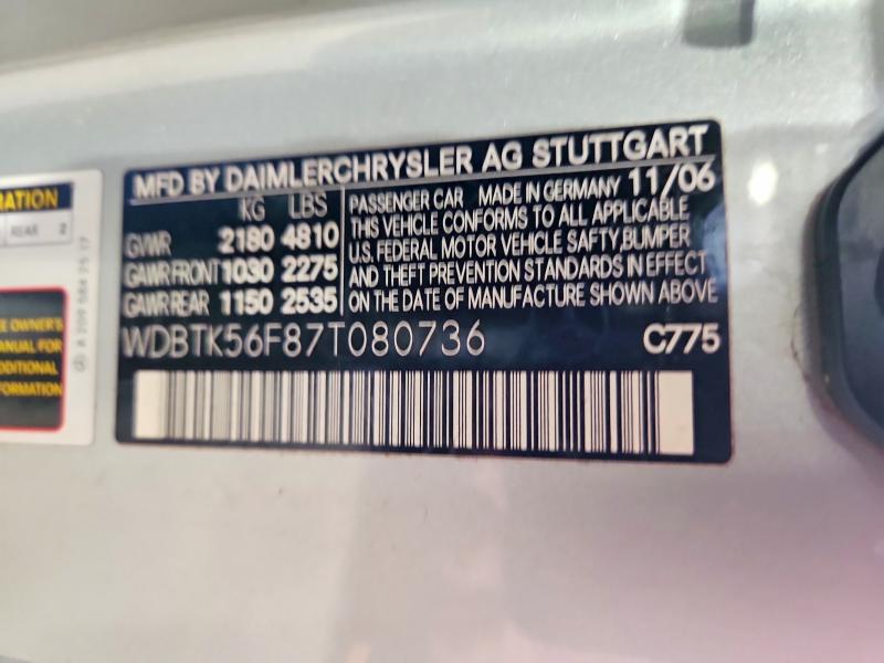 Продаж на аукціоні авто 2007 Mercedes-benz Clk, vin: WDBTK56F87T080736, номер лоту: 51695576
