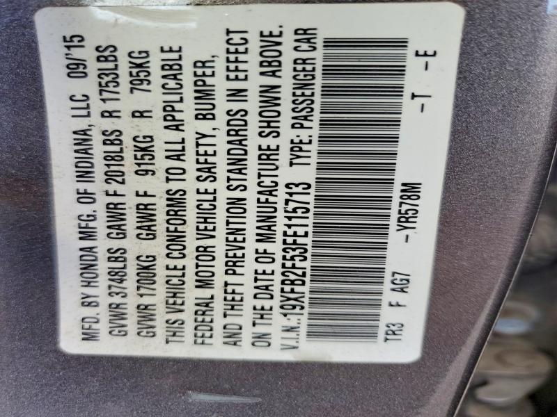 48099336 :رقم المزاد ، 19XFB2F53FE115713 vin ، 2015 Honda Civic مزاد بيع