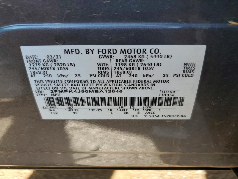 2021 Ford Edge მანქანა იყიდება აუქციონზე, vin: 2FMPK4J90MBA12646, აუქციონის ნომერი: 50324536