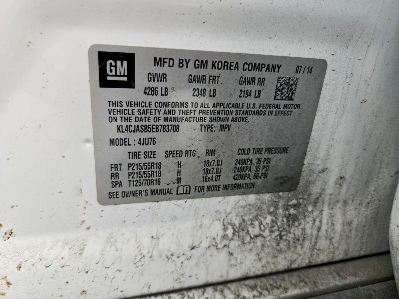 2014 Buick Encore მანქანა იყიდება აუქციონზე, vin: KL4CJASB5EB783708, აუქციონის ნომერი: 47881906