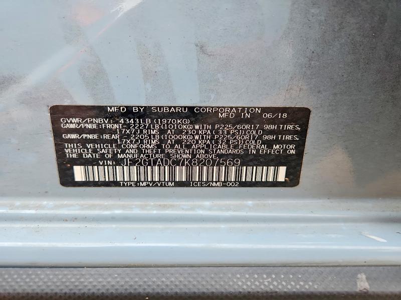 2019 Subaru Crosstrek მანქანა იყიდება აუქციონზე, vin: JF2GTADC7K8207569, აუქციონის ნომერი: 51451226