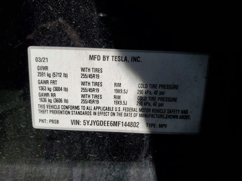 Продажа на аукционе авто 2021 Tesla Model Y, vin: 5YJYGDEE6MF144802, номер лота: 50796166