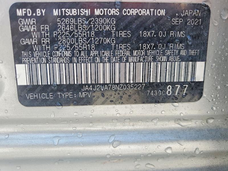 Продаж на аукціоні авто 2022 Mitsubishi Outlander, vin: JA4J2VA78NZ035227, номер лоту: 47867496