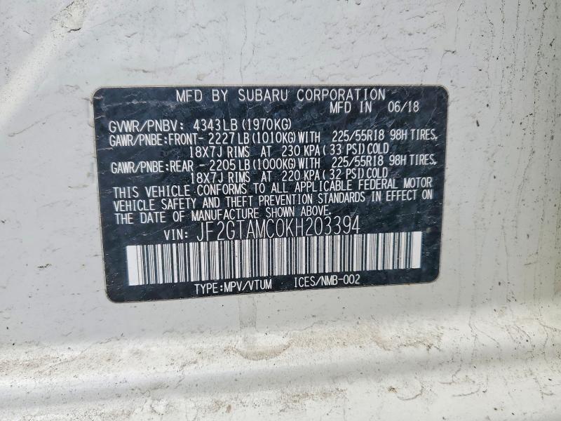48630056 :رقم المزاد ، JF2GTAMC0KH203394 vin ، 2019 Subaru Crosstrek مزاد بيع