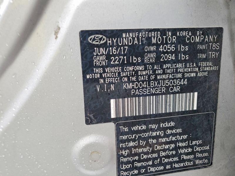 50084026 :رقم المزاد ، KMHD04LBXJU503644 vin ، 2018 Hyundai Elantra مزاد بيع