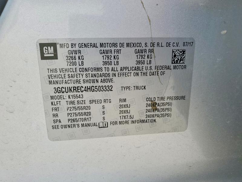Продаж на аукціоні авто 2017 Chevrolet Silverado, vin: 3GCUKREC4HG503332, номер лоту: 50768476