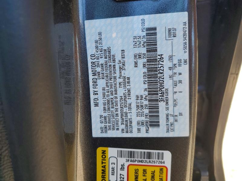 49989946 :رقم المزاد ، 3FA6P0HD2LR257264 vin ، 2020 Ford Fusion مزاد بيع